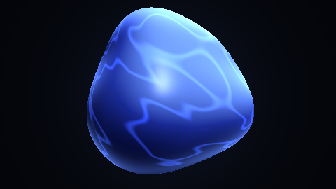 Pulsing raymarched sphere with glowing veins, in blue and green colors