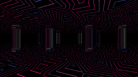 90s geometric inspired endless temple in magenta and cyan